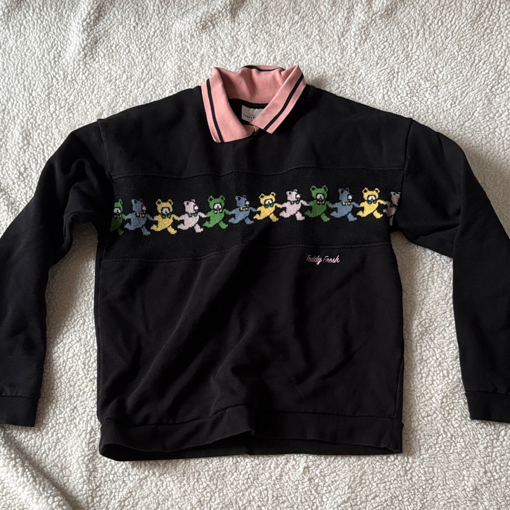 Teddy Fresh Black Sweater with Colorful Bear Pattern
